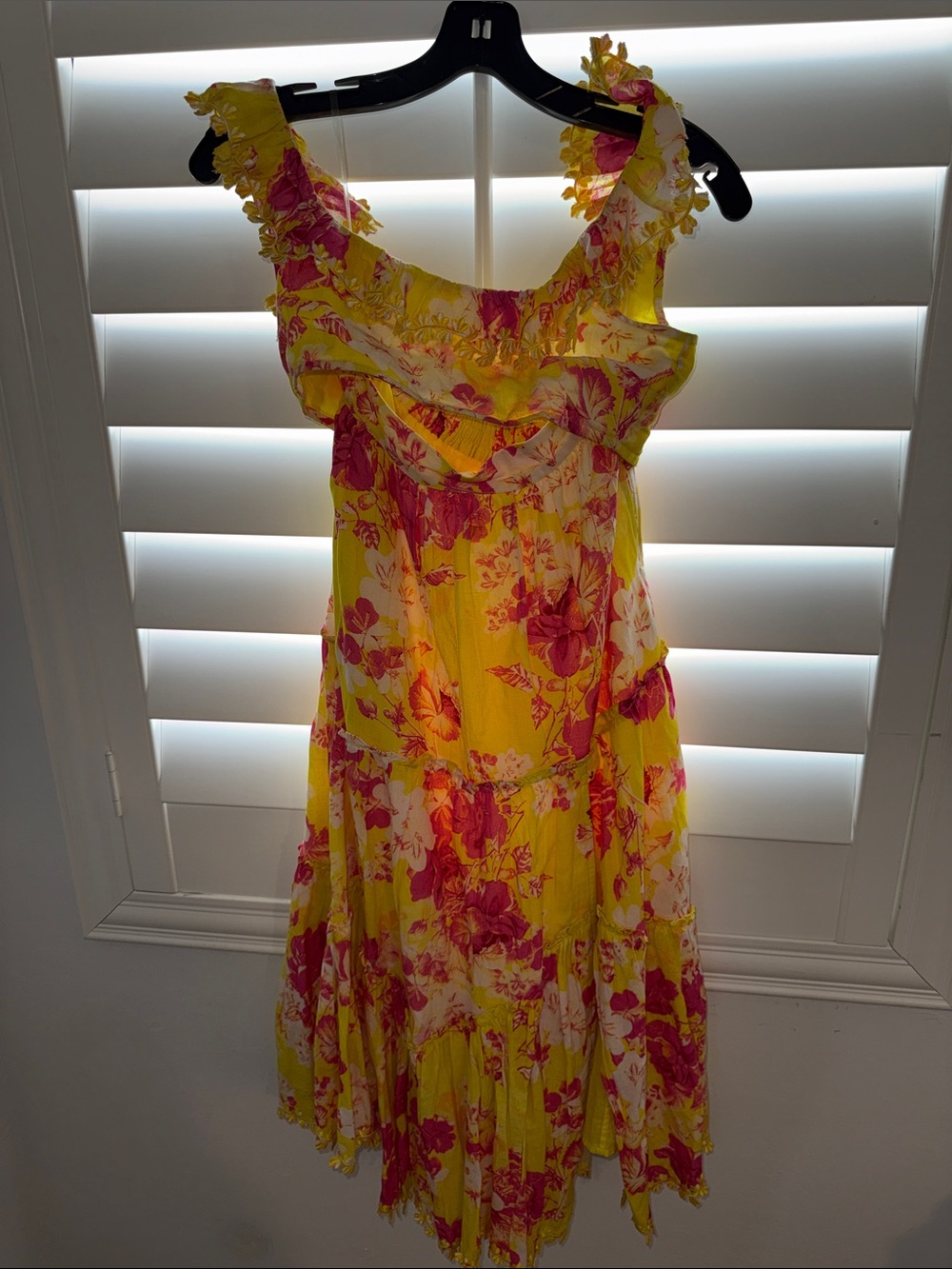 HEMANT & NANDITA Yellow Floral Ruffle Midi Dress